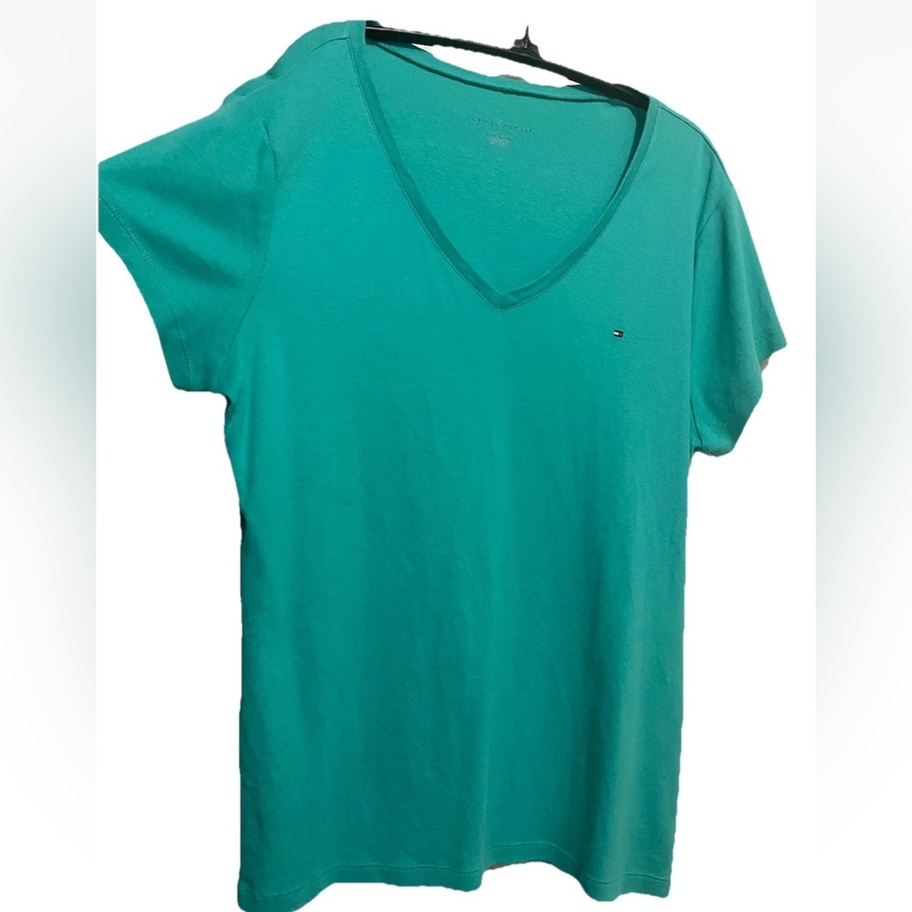 Tommy Hilfiger Women's XXL Teal V-Neck Tee